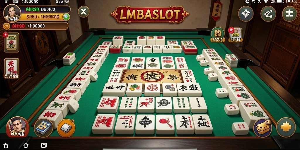 Tampilan gameplay seru di LMBASLOT dengan ubin Mahjong.