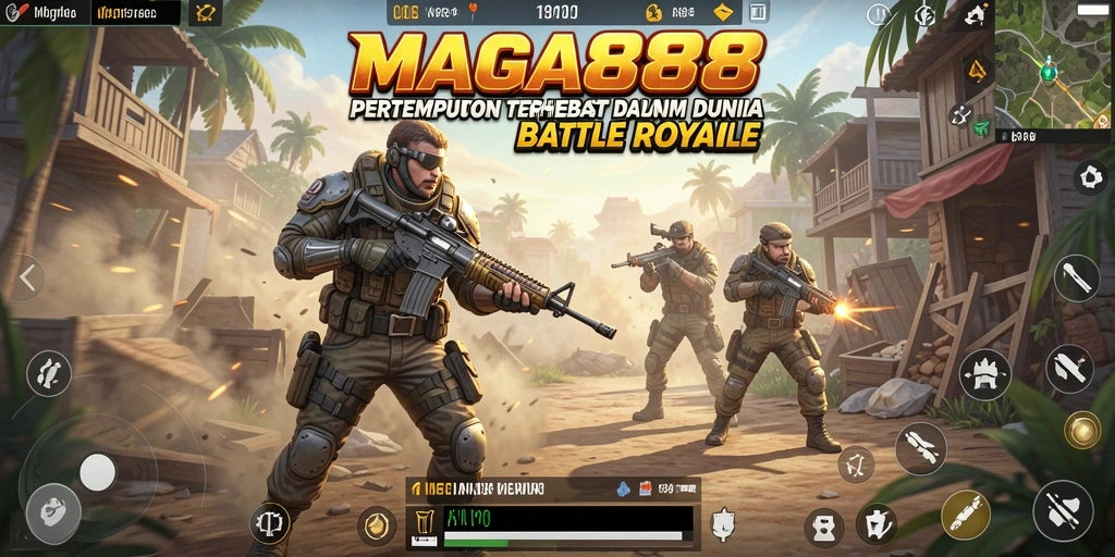 Screenshot gameplay MAGA888 saat pertempuran intens di arena Battle Royale.